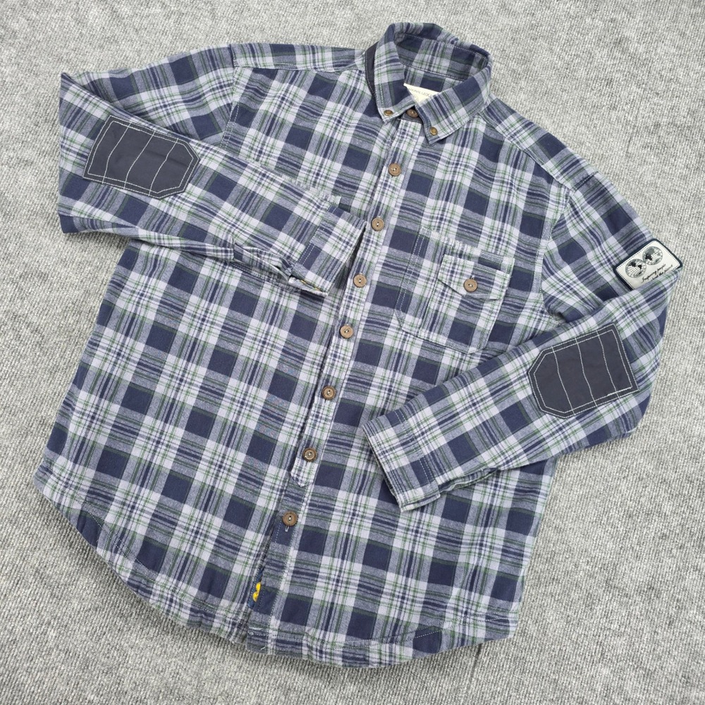 National Geographic Mens Large Fleece Lined Flannel Plaid Shirt Jacket Navy Grey